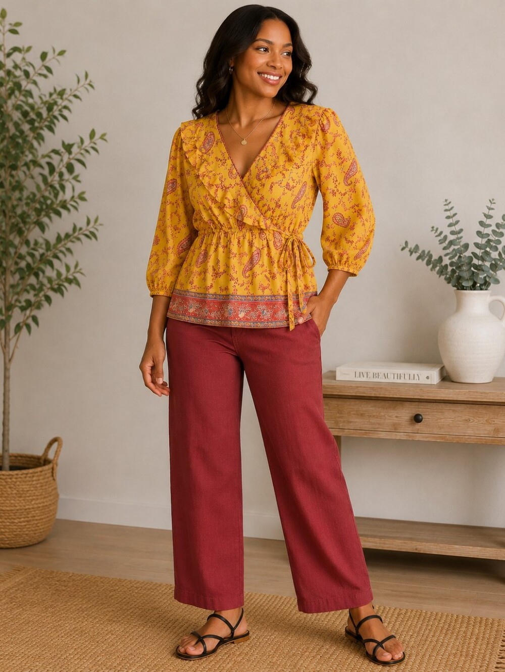 Aarke by Ritu Kumar Mustard Paisley Cotton Wrap Blouse L A-306
